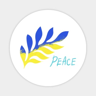 a branch of the color of the Ukrainian flag and the inscription peace Magnet